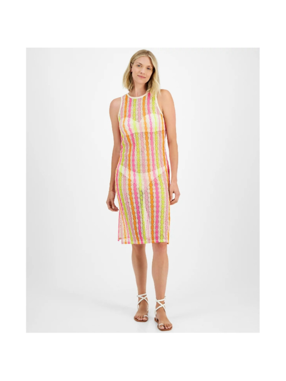 Miken Women's Small Multicolor Open Knit Sleeveless Swimsuit Cover Up Dress NWT